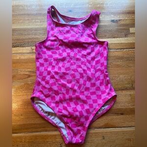Hanna Andersson Pink Check Swimsuit Unitard 140/10 One Piece
